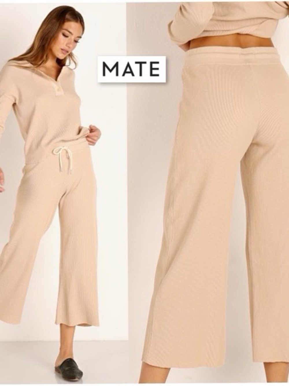 Mate organic cotton waffle wide leg lounge pants. Size xl